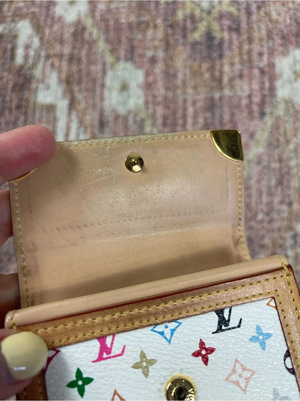 Louis Vuitton Monogram Multicolor Porte-Monnaie Plat Coin Purse White Authentic
